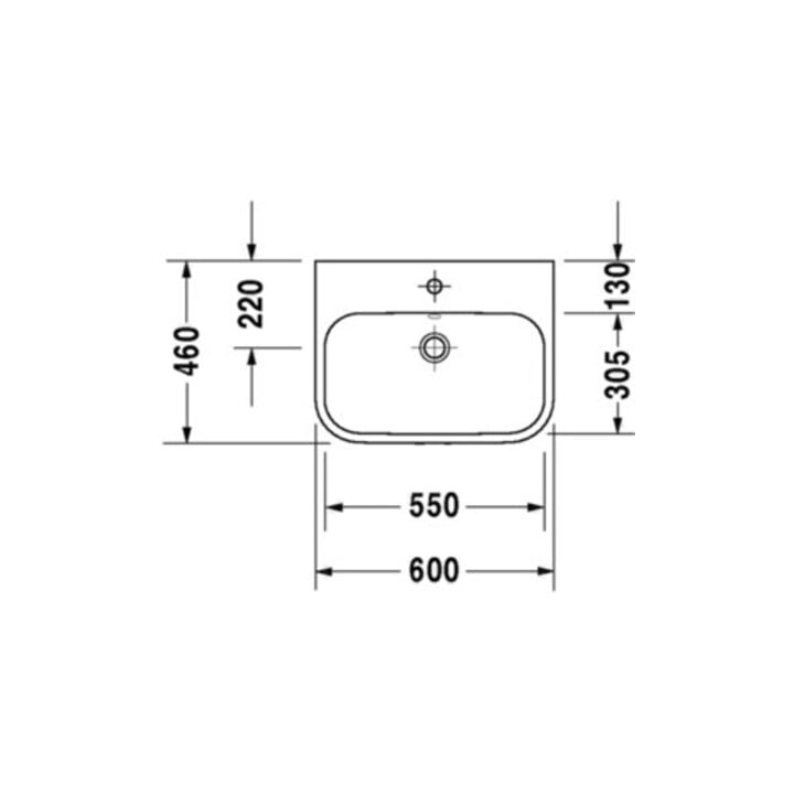 Duravit Aufsatzwaschtisch Happy D.2 60x46cm, geschli., m HL, ÜL, HLB, we WG