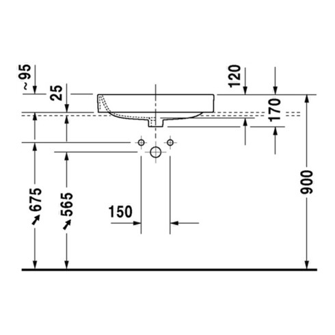 Duravit Aufsatzwaschtisch Happy D.2 60x46cm, geschli., m HL, ÜL, HLB, we WG