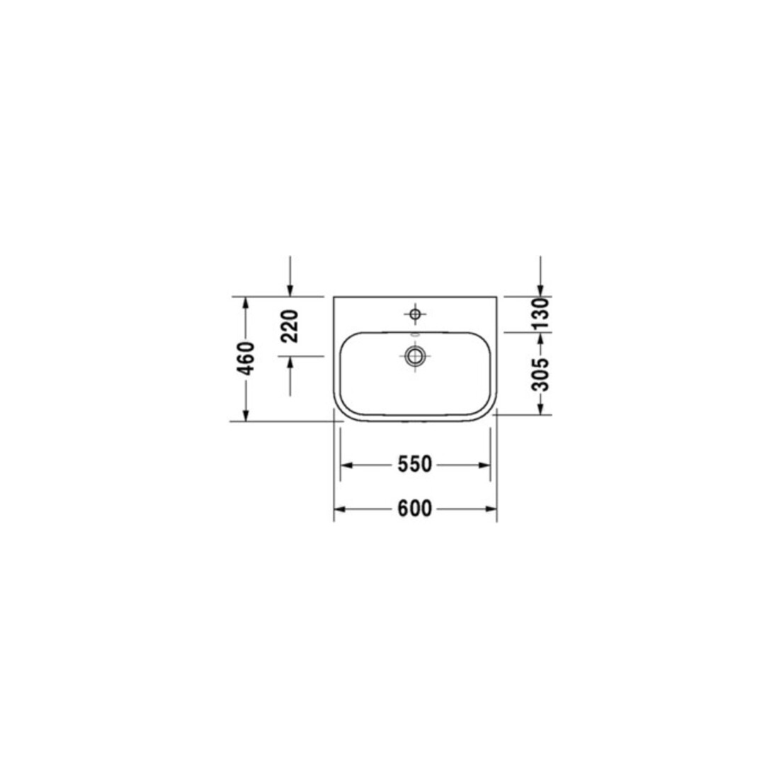 Duravit Aufsatzwaschtisch Happy D.2 60x46cm, geschli., m HL, ÜL, HLB, we WG