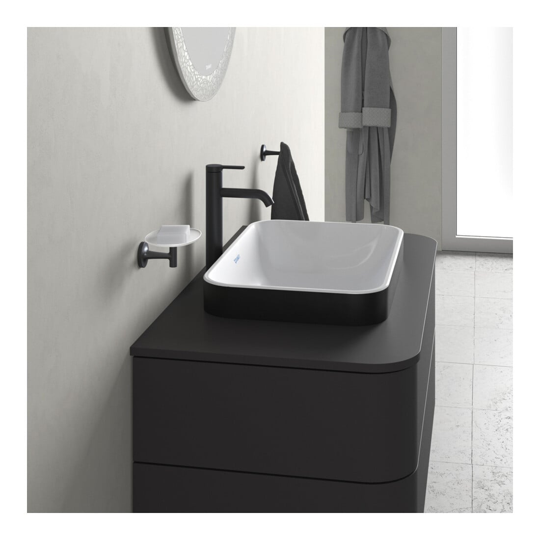 Duravit Aufsatzwaschtisch Happy D.2 Plus 60x40cm, gs, o HL, ÜL, HLB, we/anthr. ma