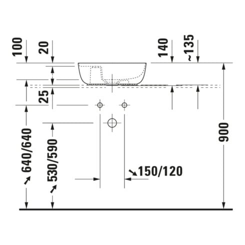 Duravit Aufsatzwaschtisch Luv 42x27cm, gs, m HL, o. ÜL, m HLB, we/we