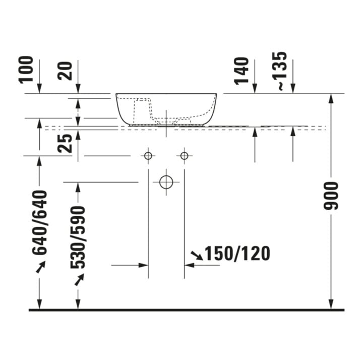 Duravit Aufsatzwaschtisch Luv 42x27cm, gs, m HL, o. ÜL, m HLB, we/we