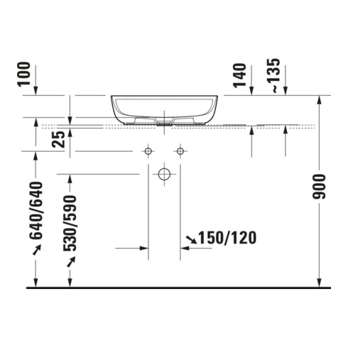 Duravit Aufsatzwaschtisch Luv 50x35cm, gs, m HL, o. ÜL, m HLB, we/we