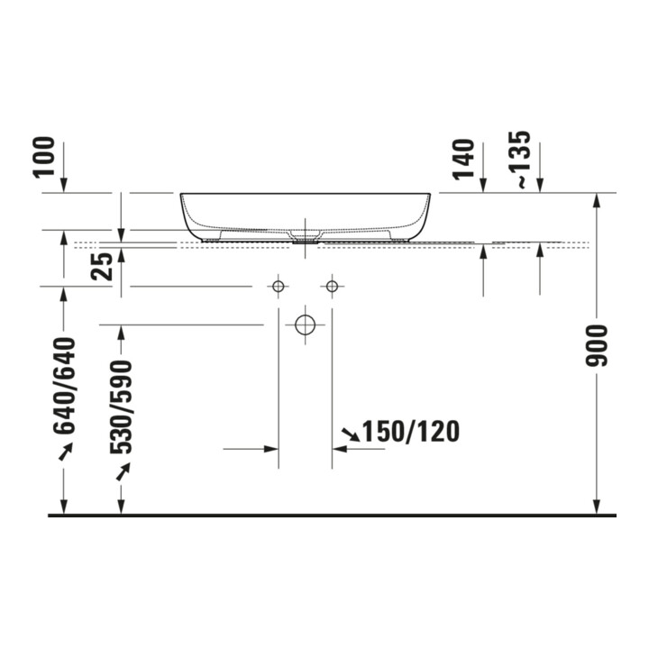 Duravit Aufsatzwaschtisch Luv 70x40cm, geschli., o. HL, ÜL, HLB, we/we