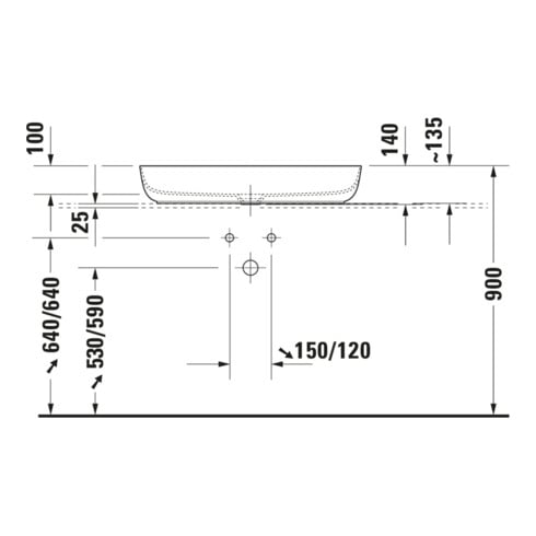 Duravit Aufsatzwaschtisch Luv 80x40cm, geschli., o. HL, ÜL, HLB, we/we