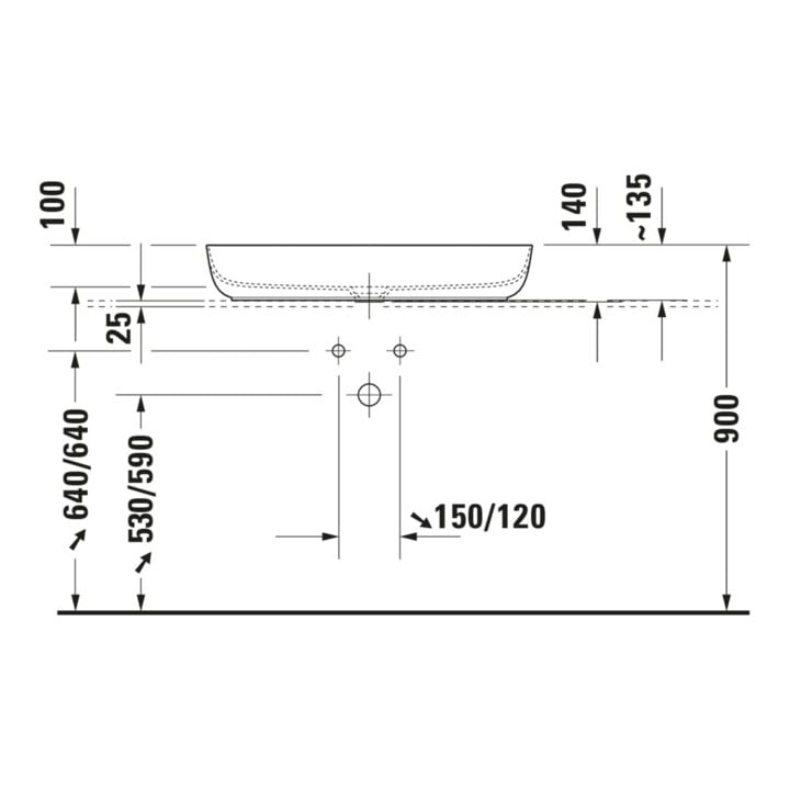 Duravit Aufsatzwaschtisch Luv 80x40cm, geschli., o. HL, ÜL, HLB, we/we