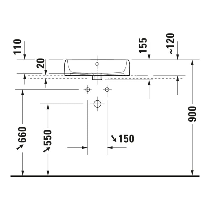 Duravit Aufsatzwaschtisch Qatego 50x47cm, we. hgl, m Hahnl., ÜL, Hahnloch