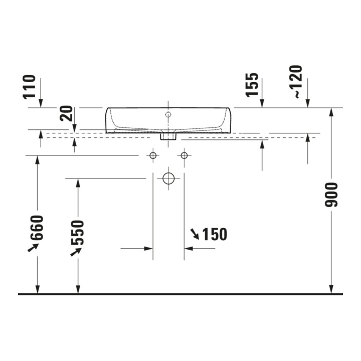 Duravit Aufsatzwaschtisch Qatego 60x47cm, we. hgl, m Hahnl., ÜL, Hahnloch