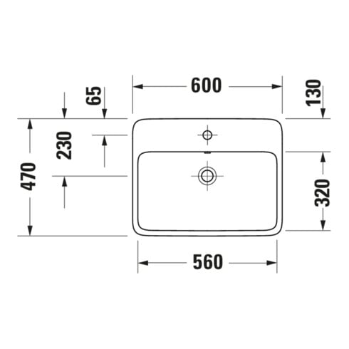 Duravit Aufsatzwaschtisch Qatego 60x47cm, we. hgl, m Hahnl., ÜL, Hahnloch