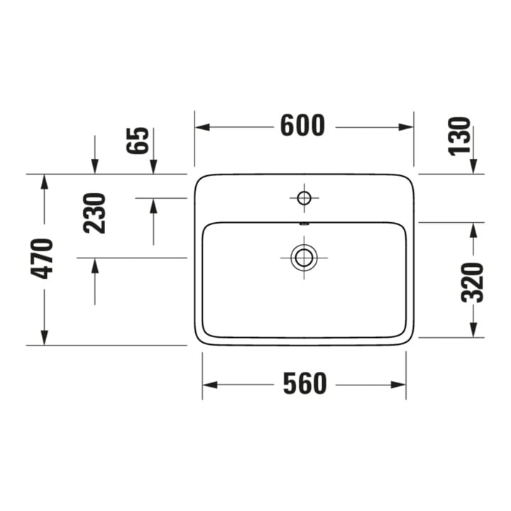Duravit Aufsatzwaschtisch Qatego 60x47cm, we. hgl, m Hahnl., ÜL, Hahnloch