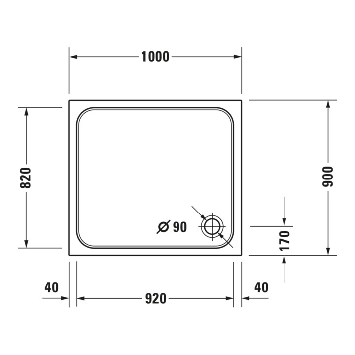 Duravit Bac à douche rectangulaire D-Code 100x90x8,5 cm, blanc