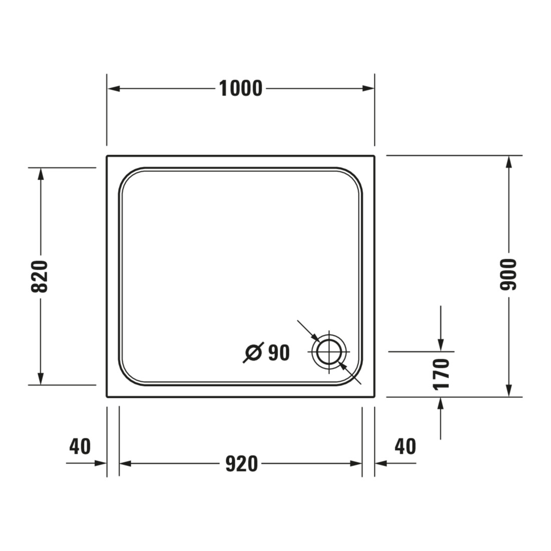 Duravit Bac à douche rectangulaire D-Code 100x90x8,5 cm, blanc