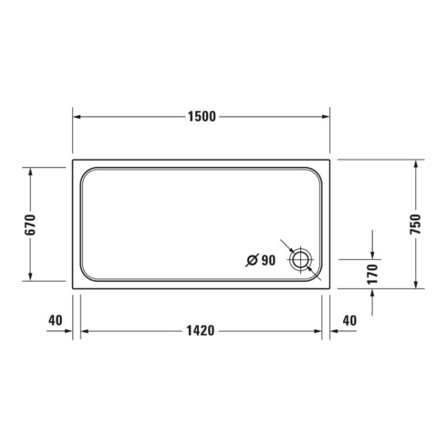 Duravit Bac à douche rectangulaire D-Code 150x75x8,5 cm, antidérapant, blanc