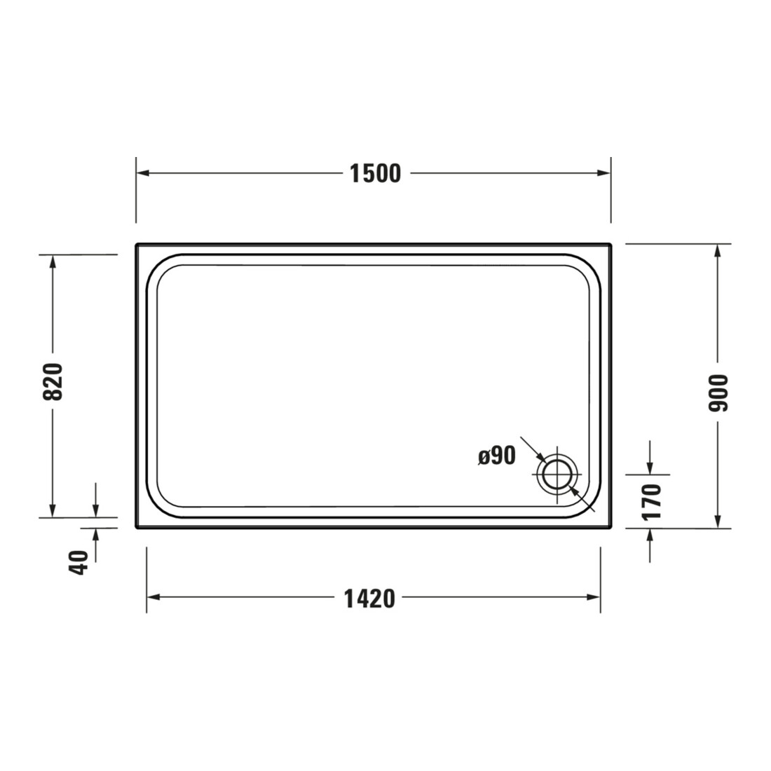 Duravit Bac à douche rectangulaire D-Code 150x90x8,5 cm, blanc