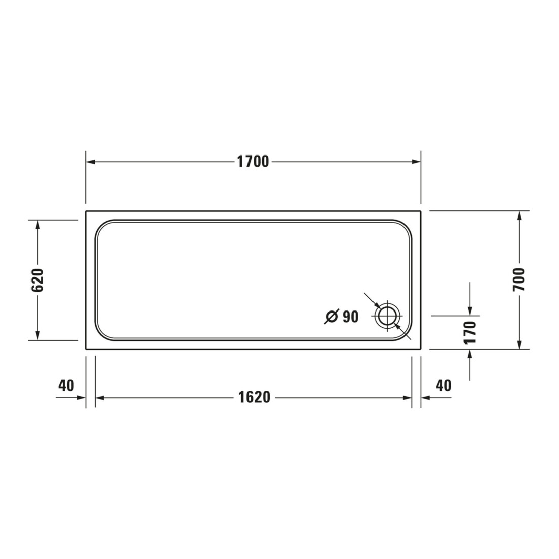 Duravit Bac à douche rectangulaire D-Code 170x70x8,5 cm, blanc