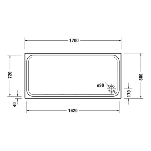 Duravit Bac à douche rectangulaire D-Code 170x80x8,5 cm, blanc