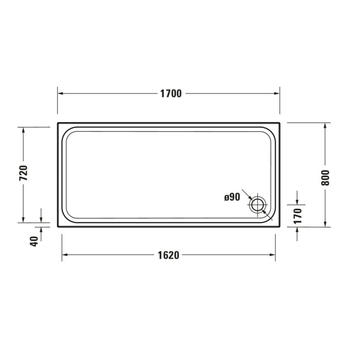 Duravit Bac à douche rectangulaire D-Code 170x80x8,5 cm, blanc