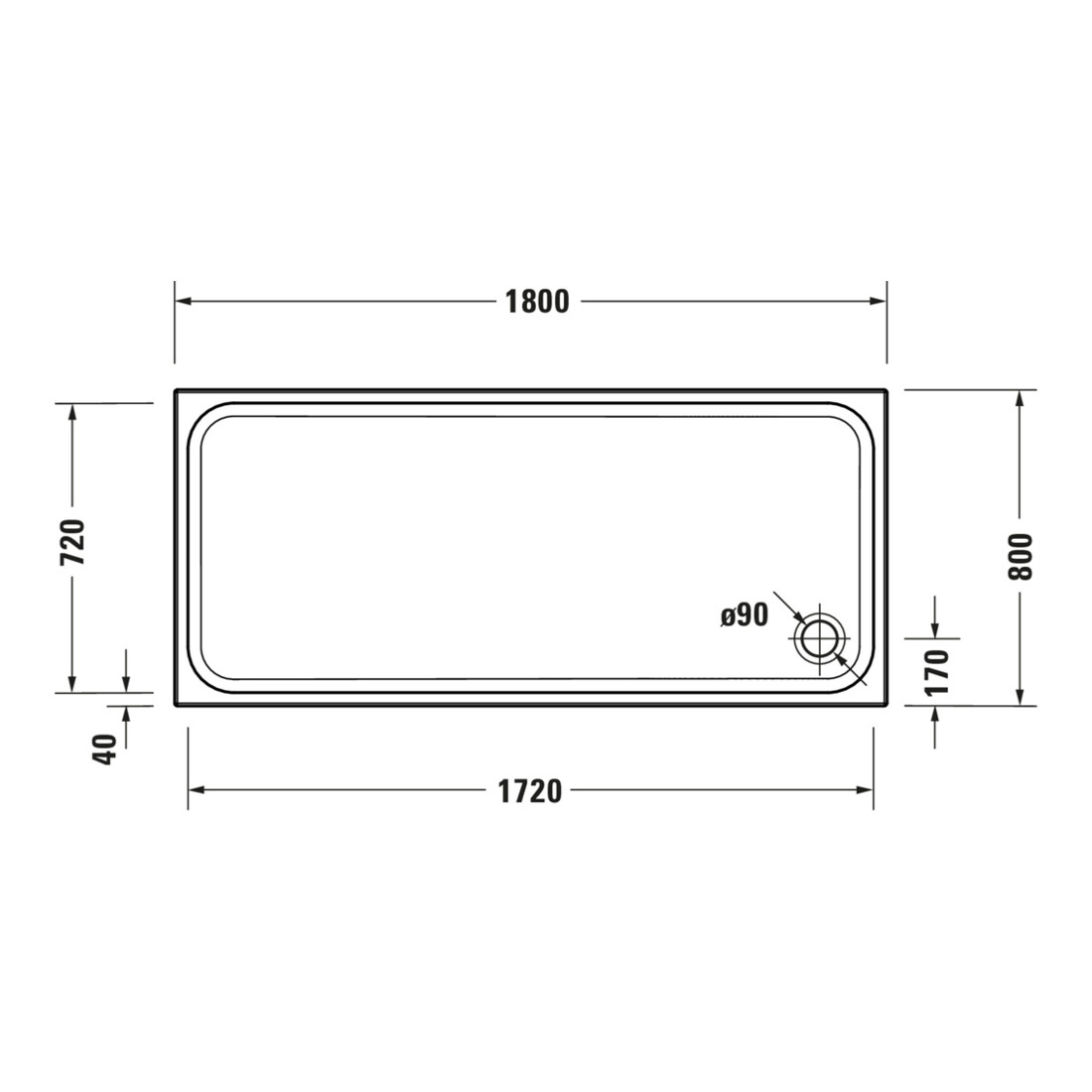 Duravit Bac à douche rectangulaire D-Code 180x80x8,5 cm, blanc