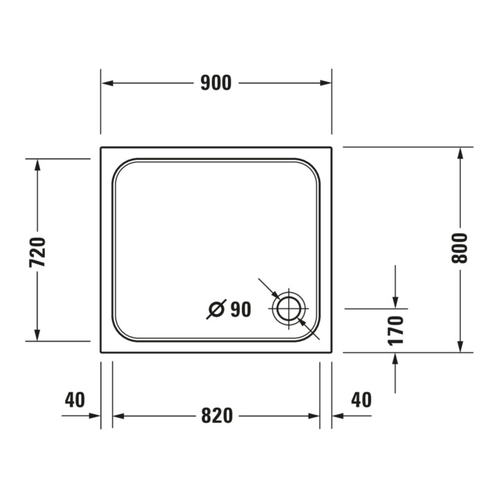 Duravit Bac à douche rectangulaire D-Code 90x80x8,5 cm, blanc