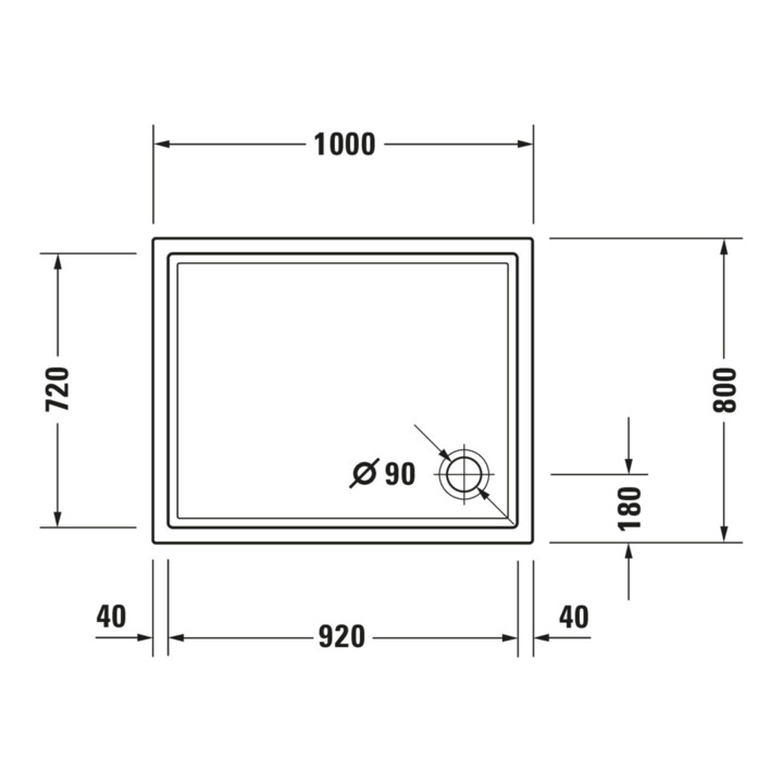 Duravit Bac à douche rectangulaire Starck Slimline 100x80x5 cm, antidérapant, blanc