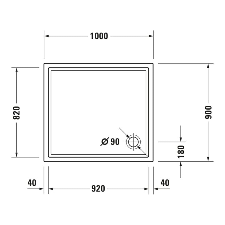 Duravit Bac à douche rectangulaire Starck Slimline 100x90x5 cm, antidérapant, blanc