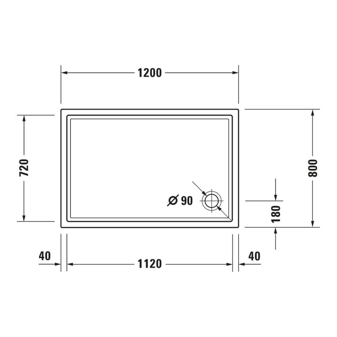 Duravit Bac à douche rectangulaire Starck Slimline 120x80x5,5 cm, antidérapant, blanc