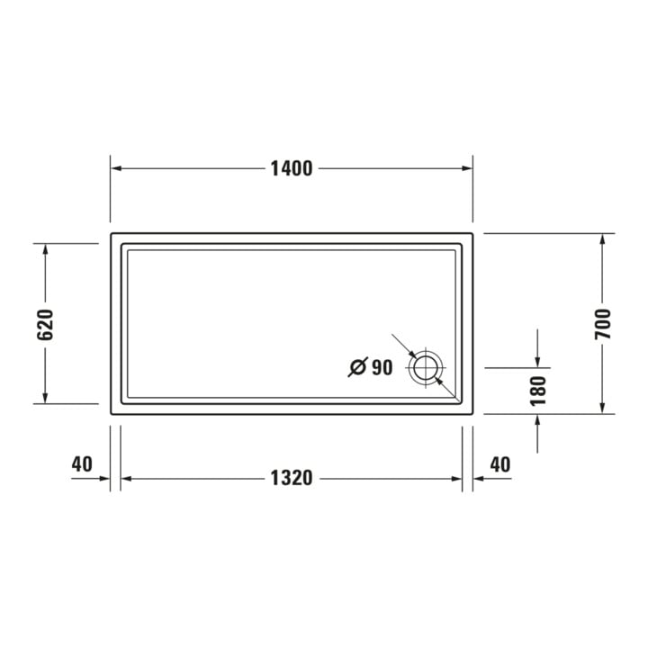 Duravit Bac à douche rectangulaire Starck Slimline 140x70x5,5cm, blanc