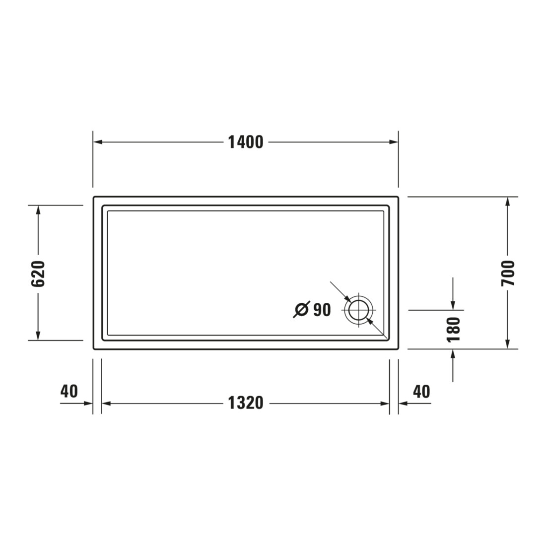 Duravit Bac à douche rectangulaire Starck Slimline 140x70x5,5cm, blanc