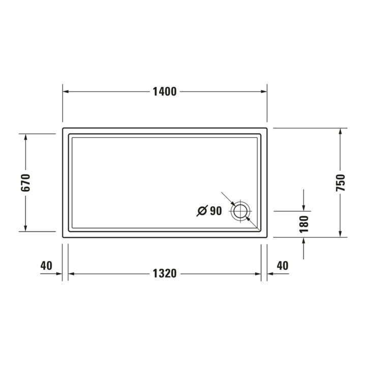 Duravit Bac à douche rectangulaire Starck Slimline 140x75x5,5 cm, blanc