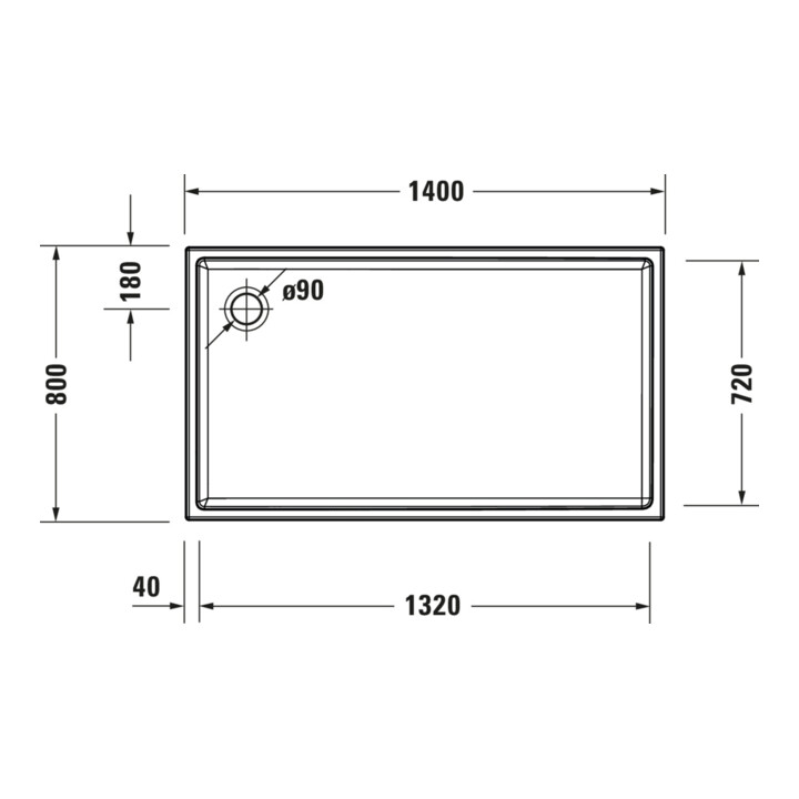 Duravit Bac à douche rectangulaire Starck Slimline 140x80x6 cm, blanc
