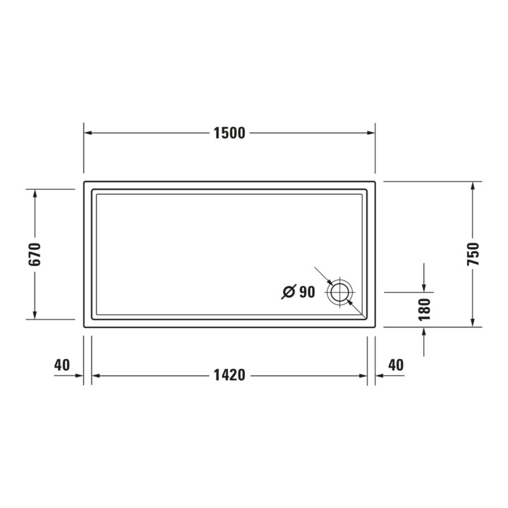 Duravit Bac à douche rectangulaire Starck Slimline 150x75x6 cm, blanc