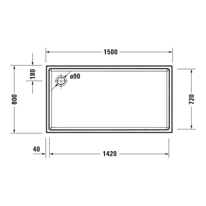 Duravit Bac à douche rectangulaire Starck Slimline 150x80x6 cm, blanc