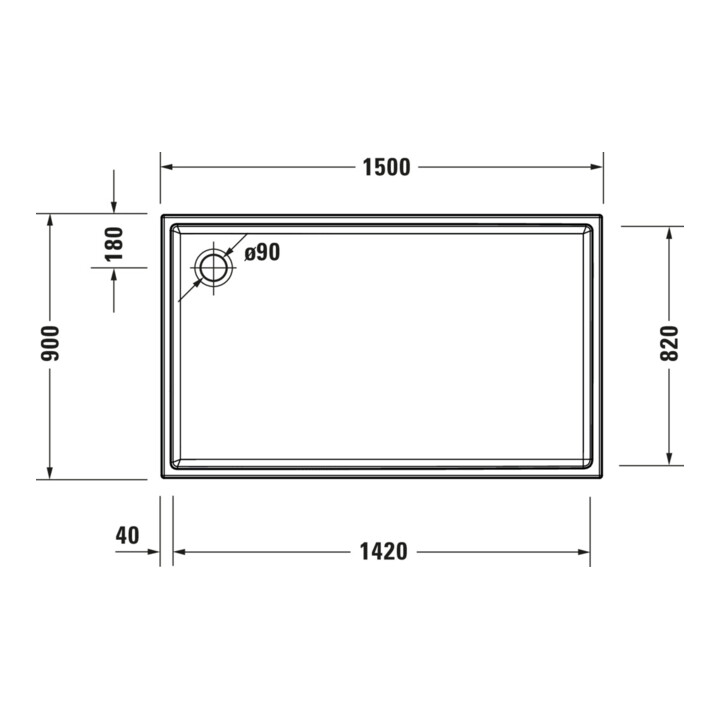Duravit Bac à douche rectangulaire Starck Slimline 150x90x6 cm, blanc