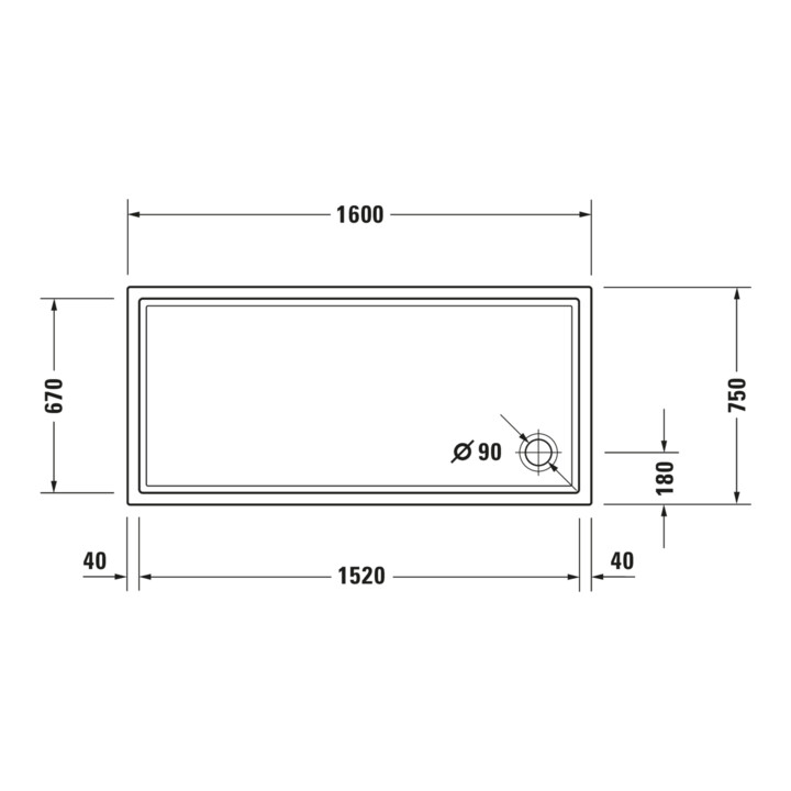 Duravit Bac à douche rectangulaire Starck Slimline 160x75x6cm, blanc