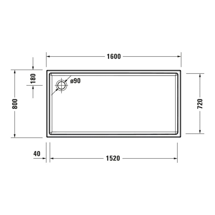 Duravit Bac à douche rectangulaire Starck Slimline 160x80x6 cm, antidérapant, blanc