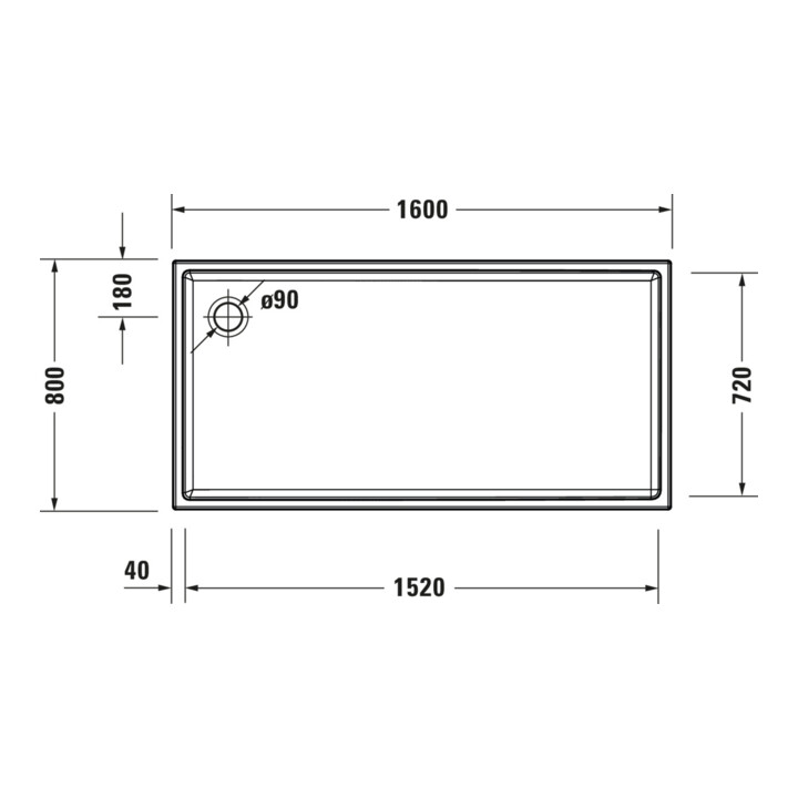 Duravit Bac à douche rectangulaire Starck Slimline 160x80x6 cm, blanc
