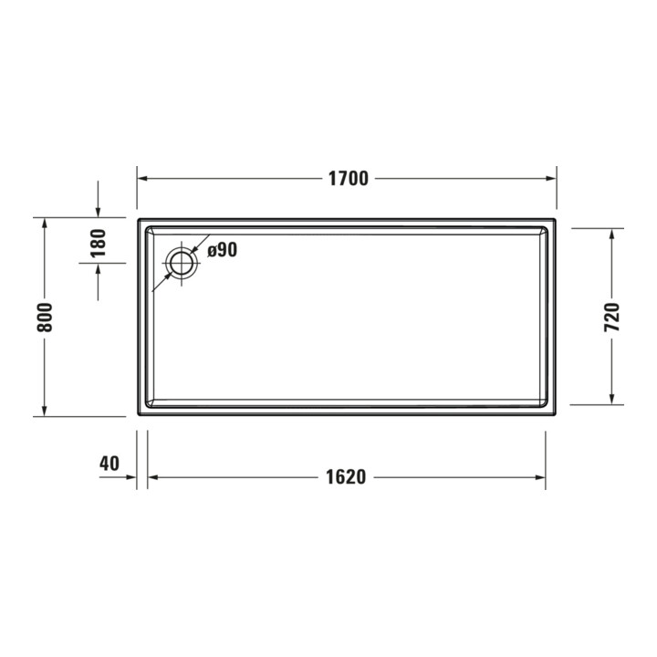 Duravit Bac à douche rectangulaire Starck Slimline 170x80x6 cm, antidérapant, blanc