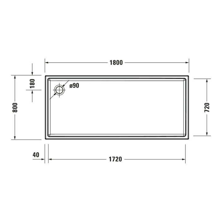 Duravit Bac à douche rectangulaire Starck Slimline 180x80x6,5 cm, antidérapant, blanc