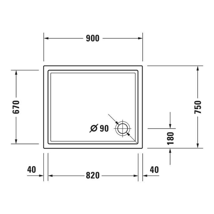 Duravit Bac à douche rectangulaire Starck Slimline 90x75x4,5 cm, antidérapant, blanc