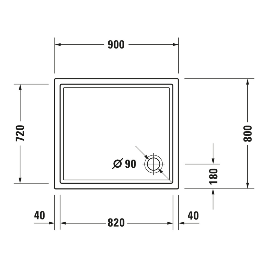 Duravit Bac à douche rectangulaire Starck Slimline 90x80x4,5 cm, blanc