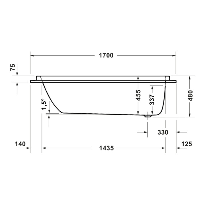 Duravit Badewanne Balcoon 170x75cm, we. ma, EB-Version, 1 RS