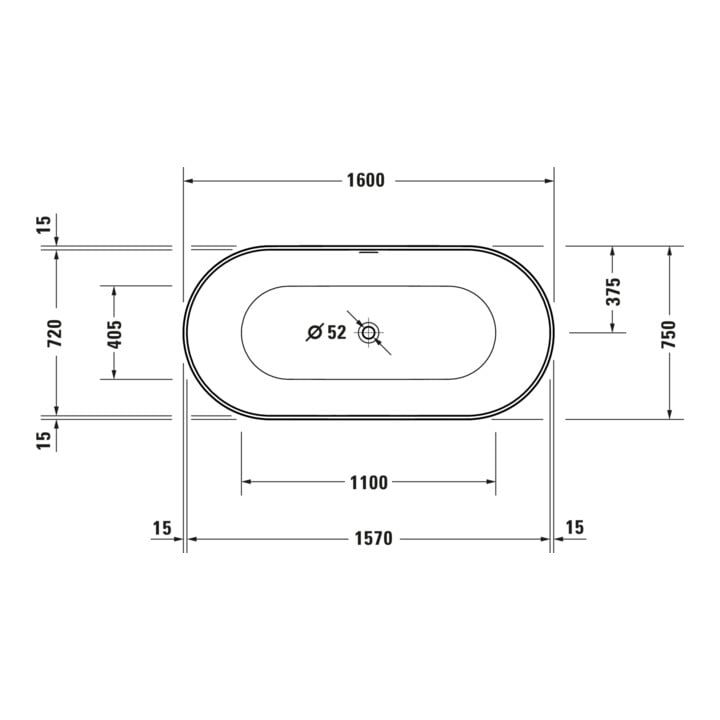 Duravit Badewanne DuraKanto 160x75x59cm, ov., frei., weiß glänzend