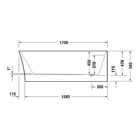 Duravit Badewanne oval DuraSenja 170x80x58,5cm, w, Eck re, RS 2, m FG+AÜL