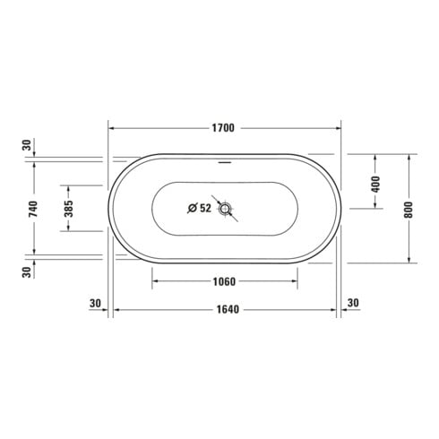 Duravit Badewanne oval DuraSenja 170x80x58,5cm, w, frei., RS 2, m FG+AÜL
