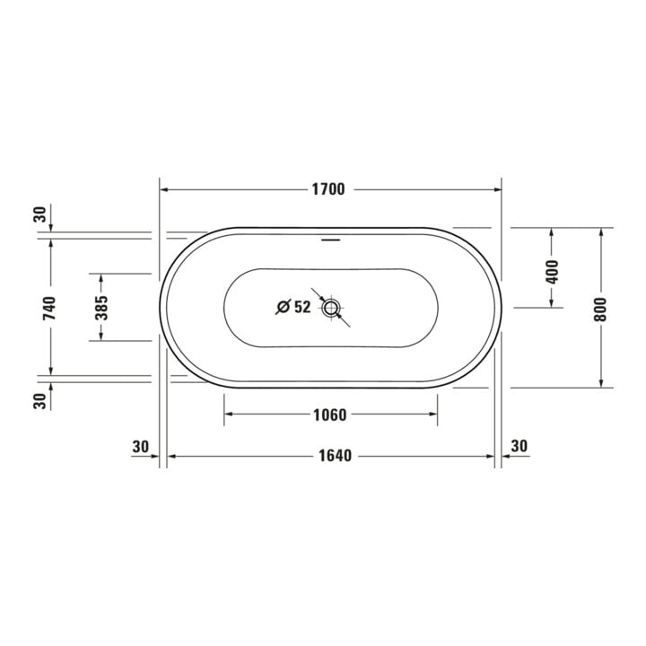 Duravit Badewanne oval DuraSenja 170x80x58,5cm, w, frei., RS 2, m FG+AÜL