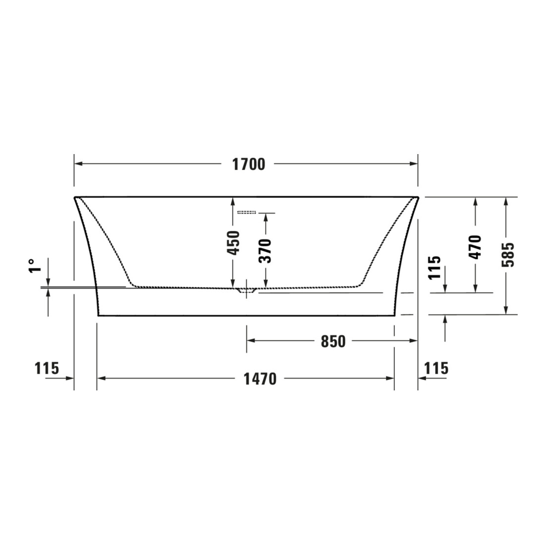 Duravit Badewanne oval DuraSenja 170x80x58,5cm, w, frei., RS 2, m FG+AÜL