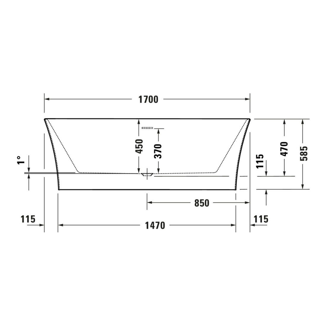 Duravit Badewanne oval DuraSenja 170x80x58,5cm, w, Vorw., RS 2, m FG+AÜL