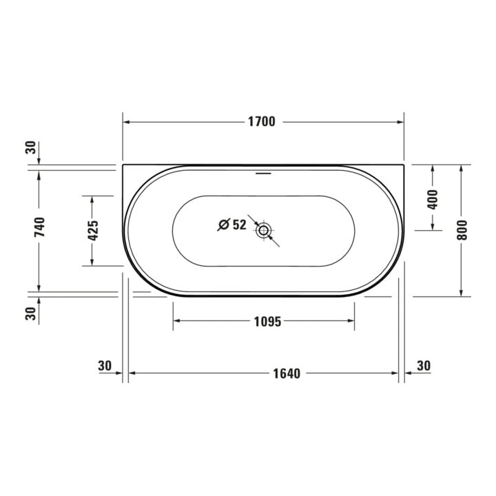 Duravit Badewanne oval DuraSenja 170x80x58,5cm, w, Vorw., RS 2, m FG+AÜL