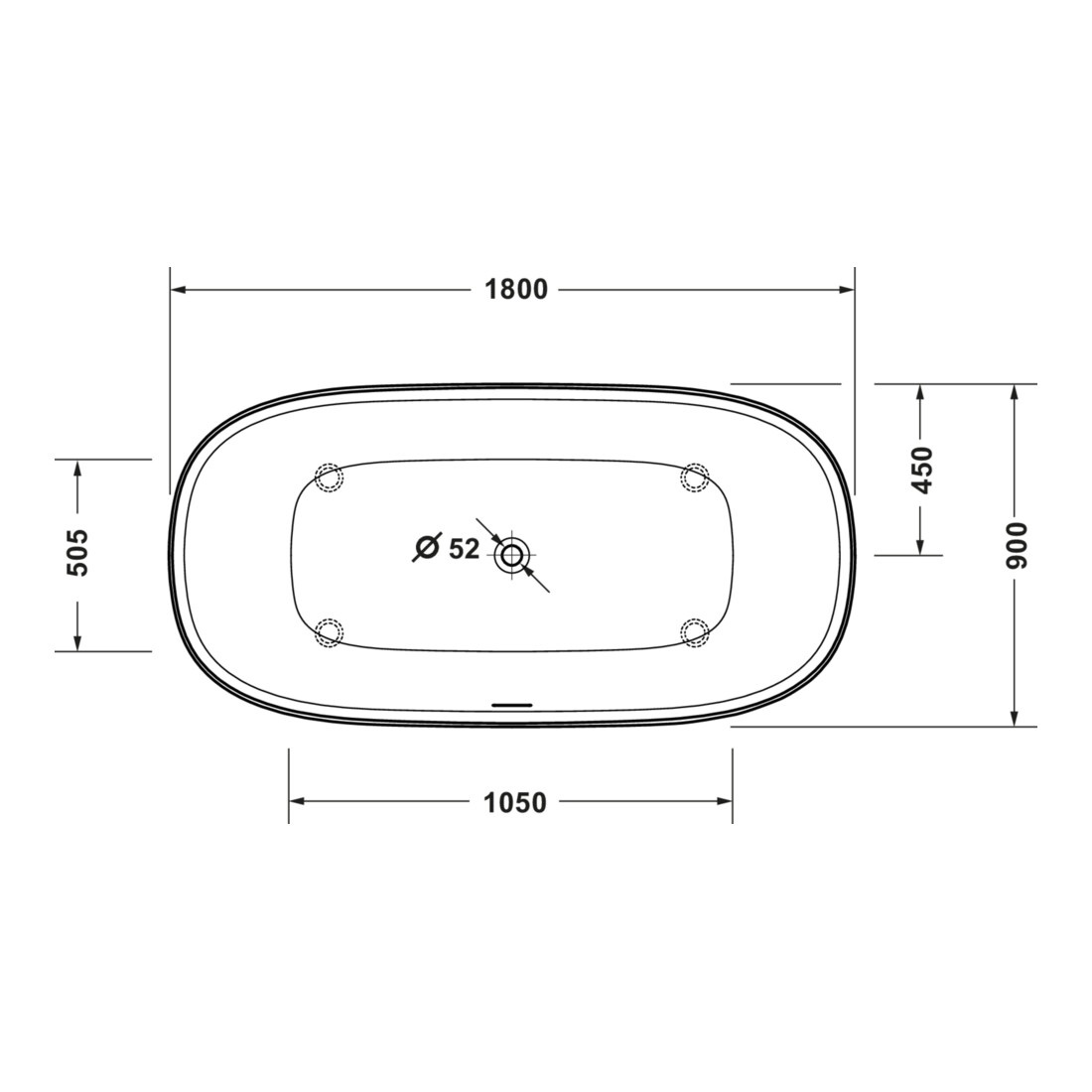 Duravit Badewanne Zencha 180x90x45,5cm, 2 RS, frei., matt-weiß