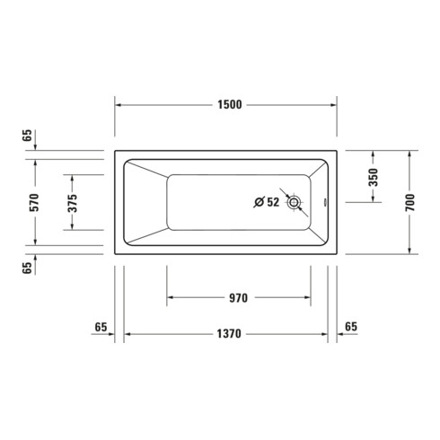 Duravit Baignoire à remous No. 1 150x70 cm, 95 l, version EB, avec 1 RS, blanc